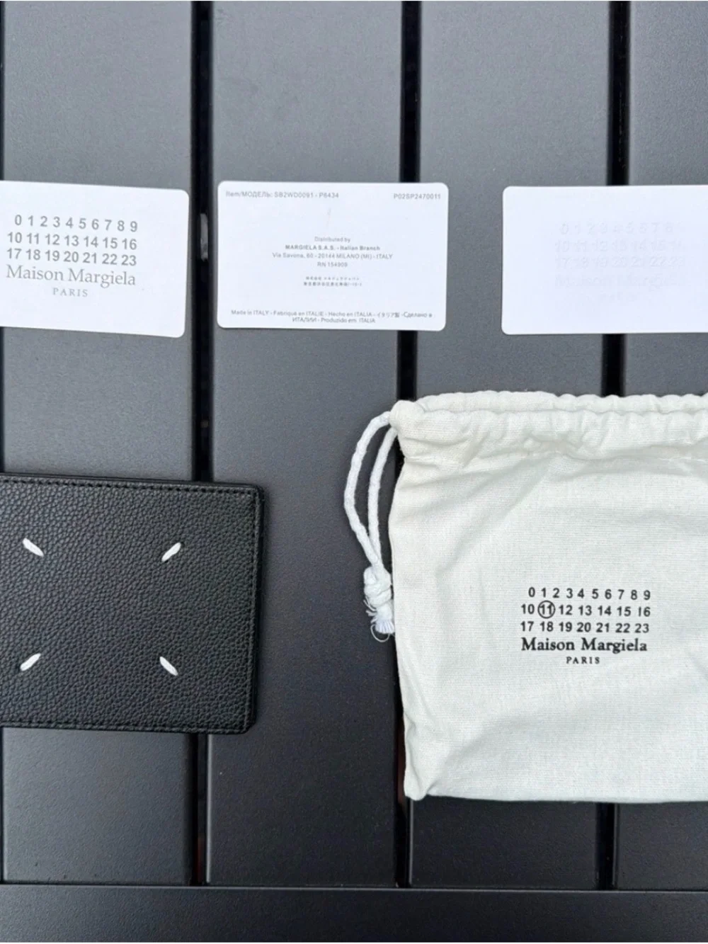 Maison Martin Margiela Black Leather Card Sleeve with White Stitch Accents